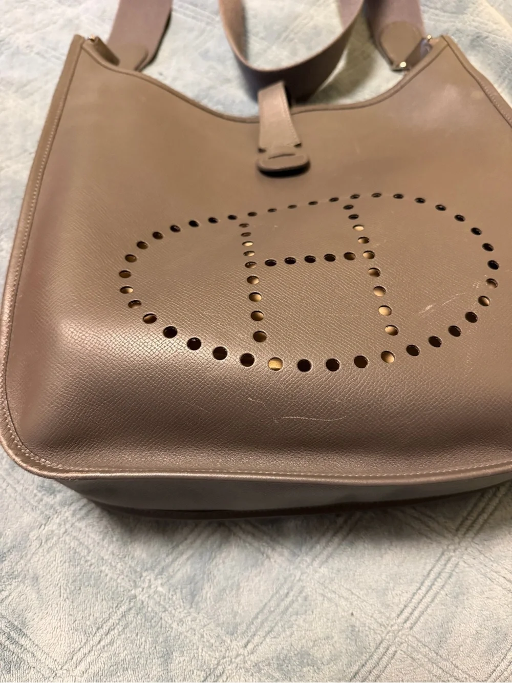 Hermes Gray Leather Messenger Bag with Charcoal Strap clean inside comes  bag